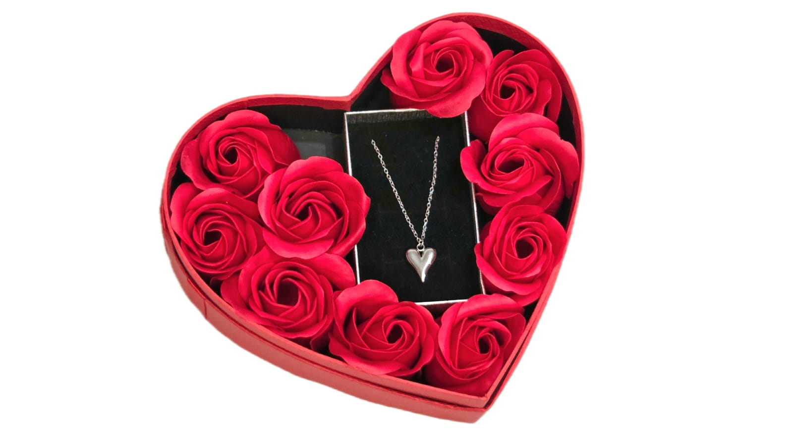 STAINLESS STEEL SILVER COLOR HEART  NECKLACE IN A RED HEART BOX