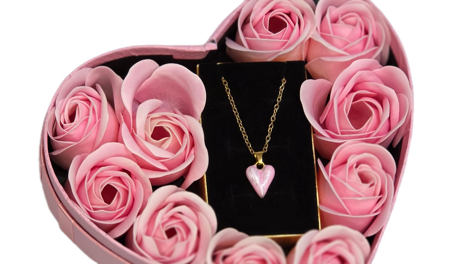 STAINLESS STEEL PINK HEART NECKLACE IN A PINK HEART BOX