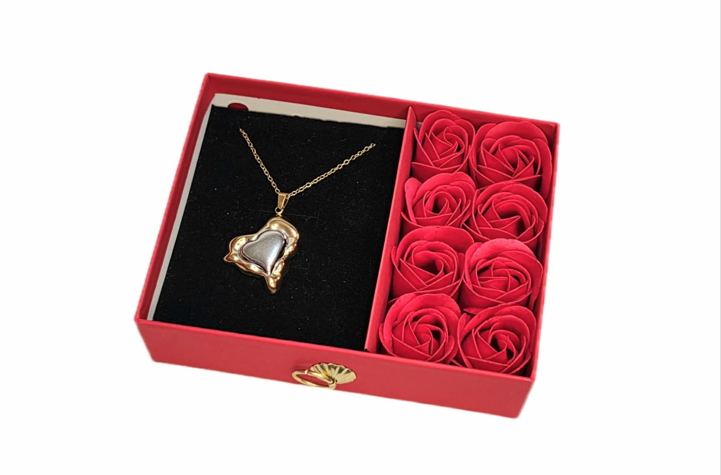 STAINLESS STEEL GOLD -SILVER COLOR  HEART NECKLACE IN RED BOX
