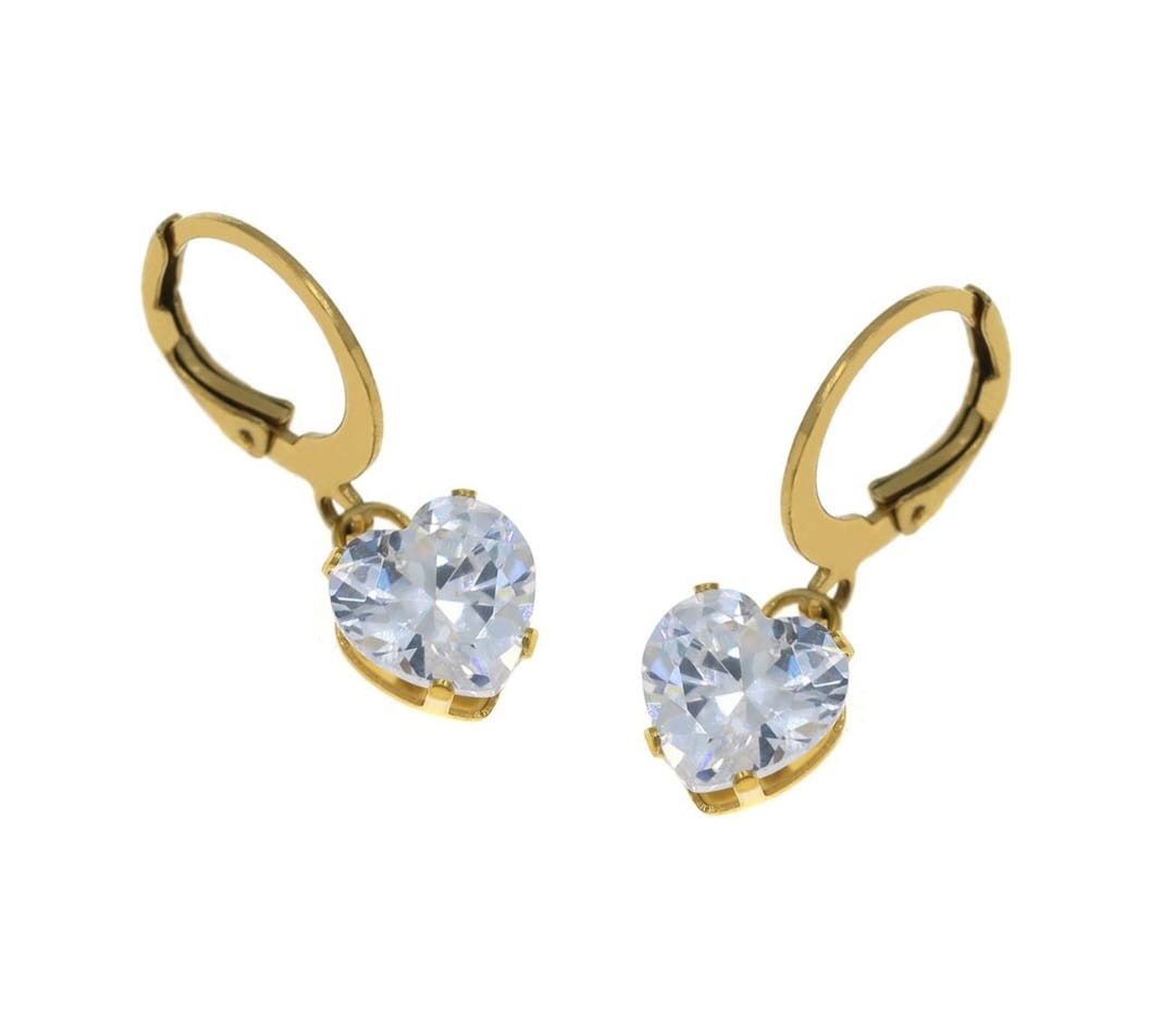 EARRINGS WITH A HANGING HEART WITH ZIRCONS