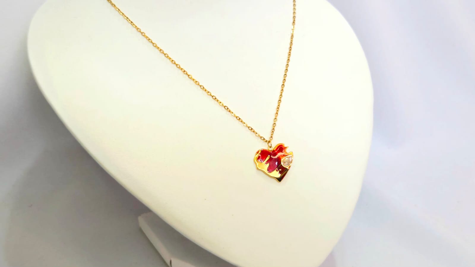 STAINLESS STEEL ENAMEL  RED -GOLD  HEART NECKLACE.