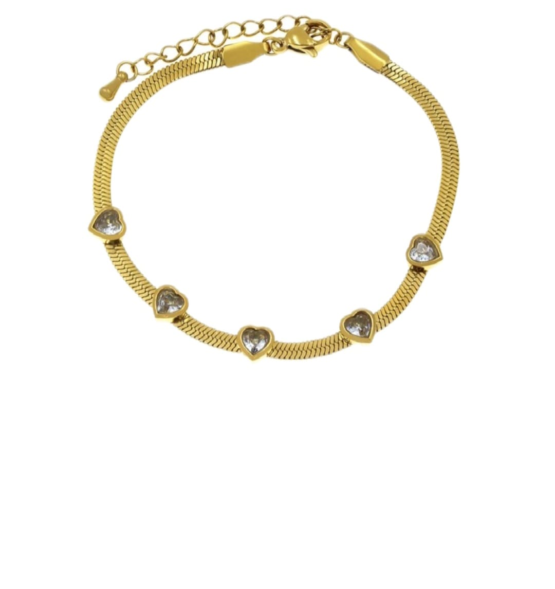 STAINLESS STEEL CHAIN BRACELET WITH FIVE HEARTS