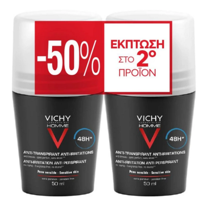 Vichy Homme Deodorant Anti-Transpirant 48H 2Pieces* 50Ml