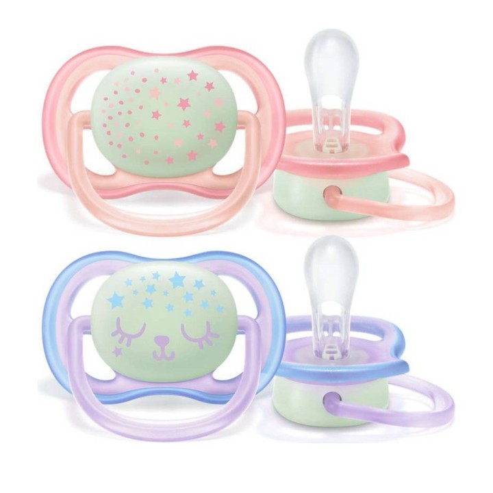 Avent Philips Ultra Air Night Orthodontic Silicone Pacifier 0-6+ Months Pink & Purple Colour Scf376/12