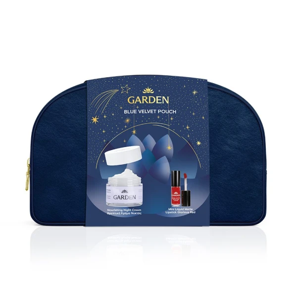 Garden Blue Velvet Pouch + Facial Night Cream 50Ml + Mini Long Lasting Red Liquid Matte Lipstick 2Ml Gift Set