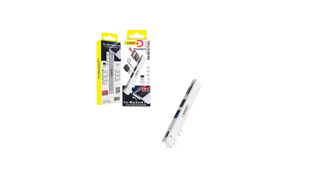 565D2#Andowl®Q-HU810 USB-C Hub 5 in 1 Adapter for MacBook Pro with USB Ports and Card Reader