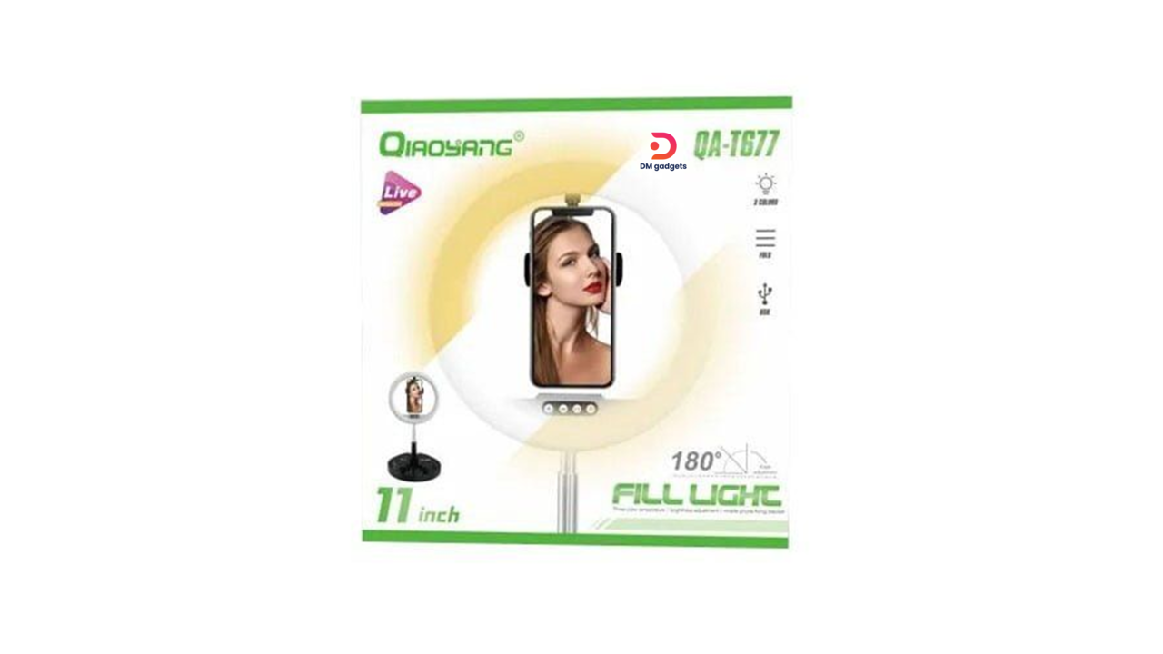 380J2#Qiaoyang® QA-T677 Ring Light with 3-Color Base – 180° Fill Light – Pink