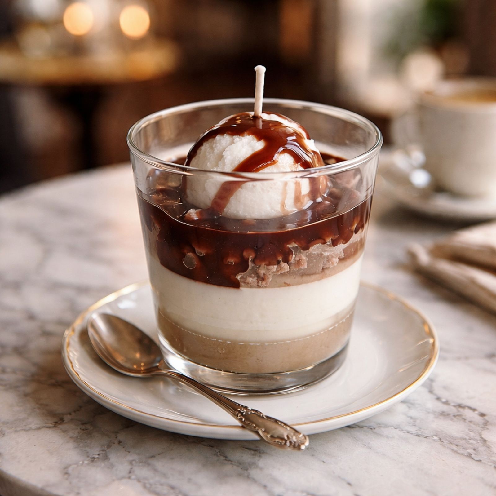 Scented Soy Candle Chocolate Ice Cream White Glass Size 8 x 8.50cm