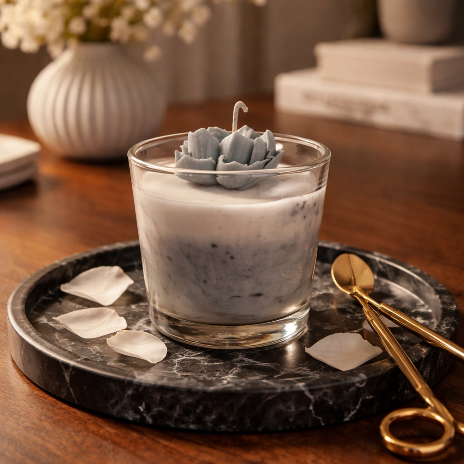 Scented Soy Candle Wavy Flower For Him Glass Size 8 x 8.50cm