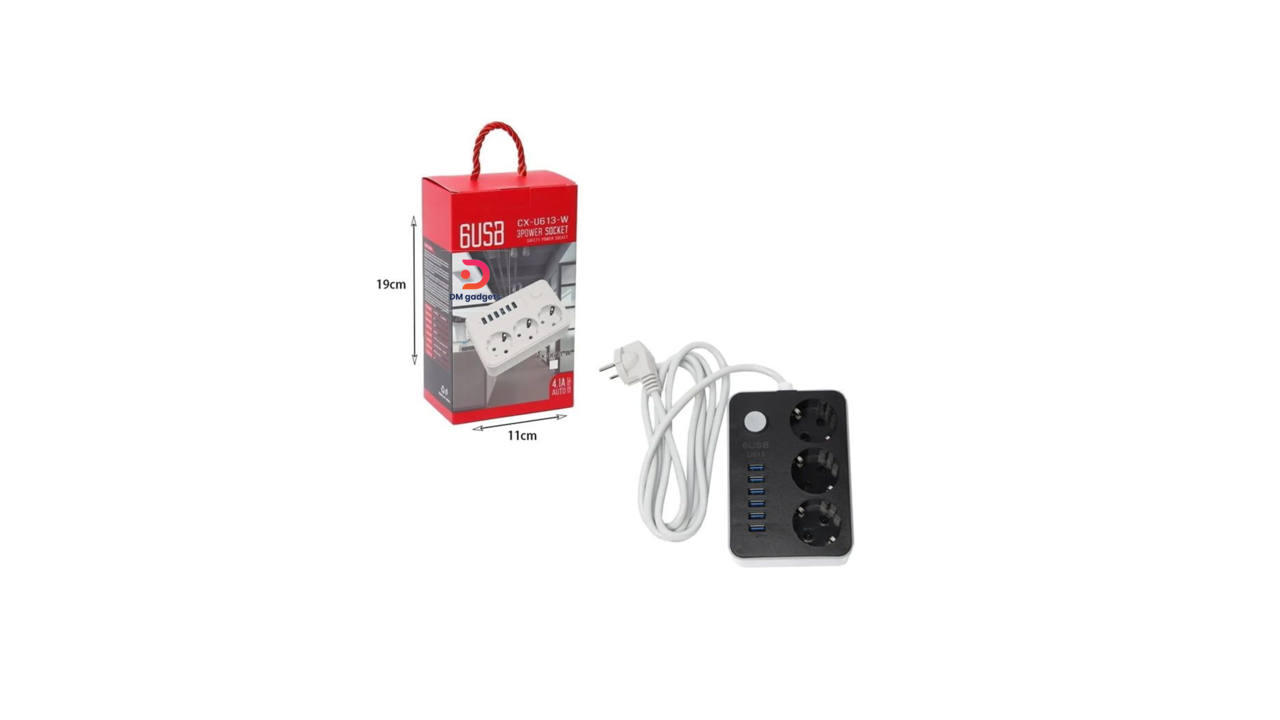 340A12#CX-U613®Power Strip with 3 Power Socket and 6 USB ports Black