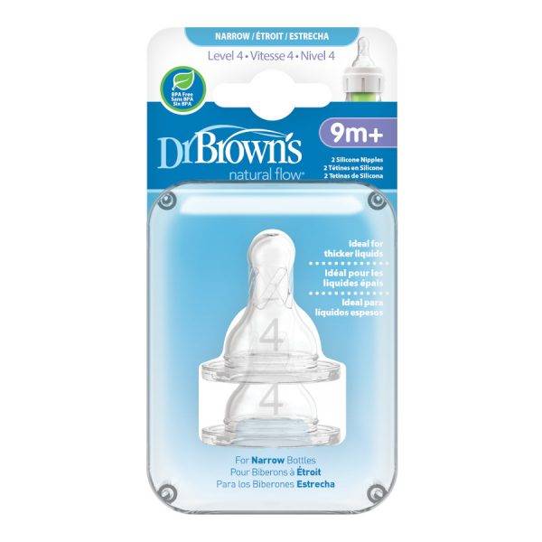 Dr. Brown'S Narrow Bottle Nipples 9M+ Fast Flow 2 Pieces