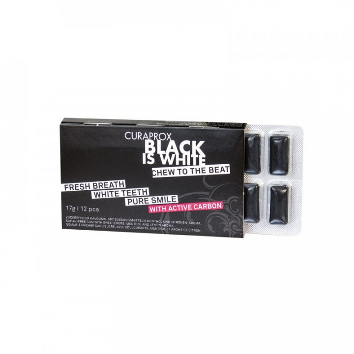 Curaprox Black Is White With Active Carbon 12 Chewing Gum