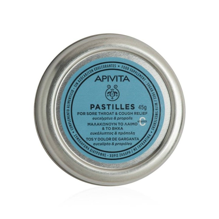 Apivita Pastilles For Sore Throat & Cough Relief With Eucalyptus And Propolis 45g