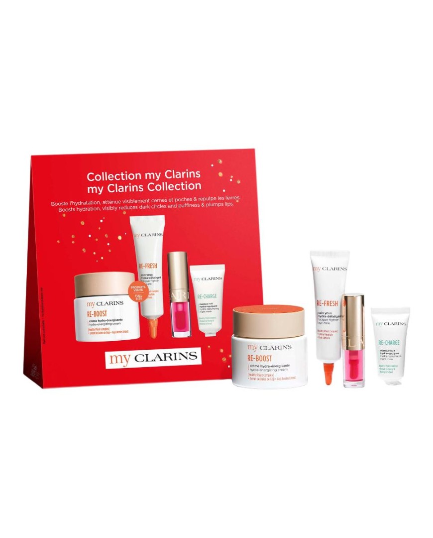 Clarins My Clarins Collection Re-Boost Energizing Moisturizing Cream 50ml + Re-Fresh Anti-Fatigue Eye Care 15ml + Re-Charge Night Mask 5ml + Lip Comfort Oil 04 1.4ml Gift Set