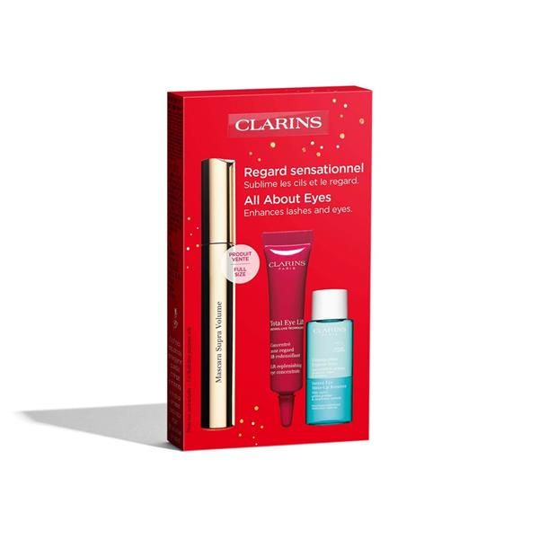 Clarins Set (Supra Volume Mascara 8ml + Total Eye Lift Eye Serum 73ml + Cleanser 10ml)