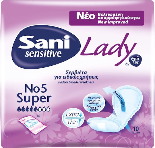 Sani Sensitive Lady Absobent Sani Sensitivetary Pads Sensitive Super No5 10 Pcs