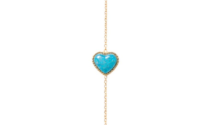Gold Heart Bracelet – Blue Iridescent Stone