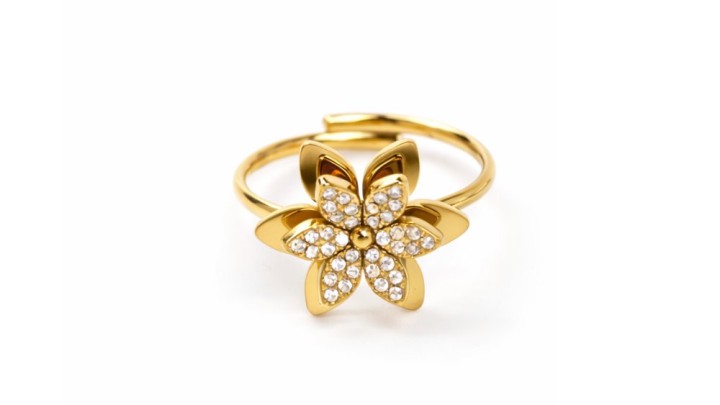 Flower Crystal Ring – Stainless Steel (Gold )