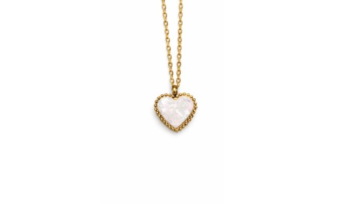 Gold Heart Necklace with White Opal – Stainless Steel