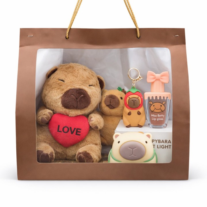 Adorable Capybara Gift Set – Plush Toy, Keychain & Lip Gloss Bundle