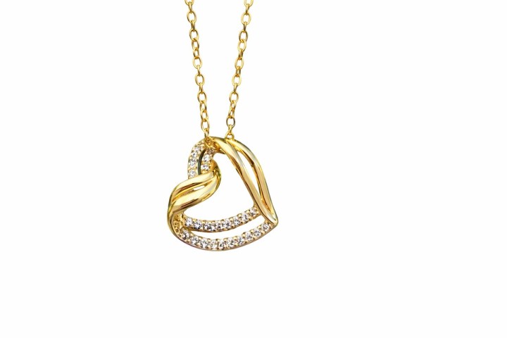 Interlocking Heart Necklace with Crystals – Gold