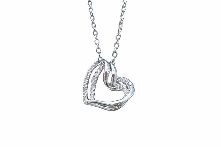 Interlocking Heart Necklace with Crystals – Silver