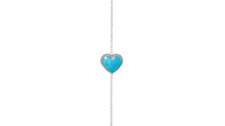 Silver Heart Bracelet – Blue Iridescent Stone