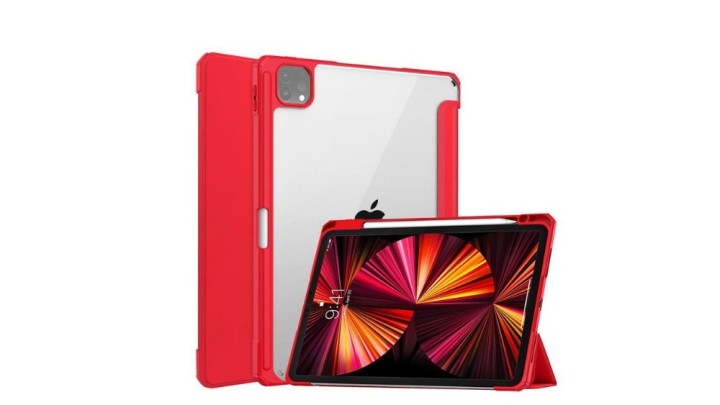 iPad A16 (2025) Case with Apple Pencil Holder – Clear Back & red Front Cover