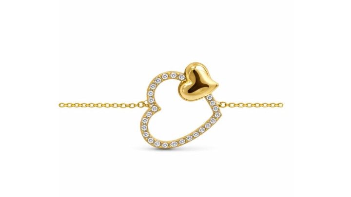 Gold Double Heart Bracelet with Cubic Zirconia