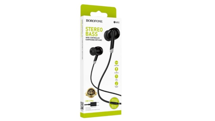 BOROFONE BM92 Stereo Bass USB-C Wired Earphones with Microphone - black