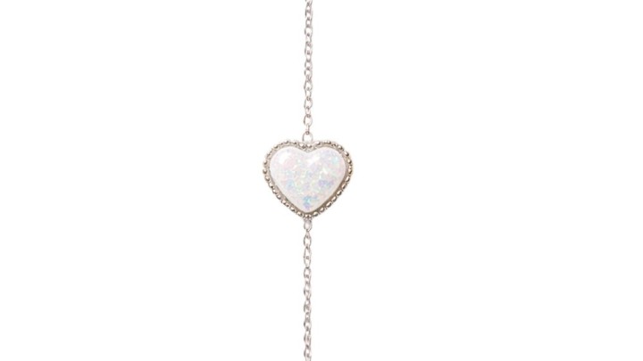 Silver Heart Bracelet – White Iridescent Stone