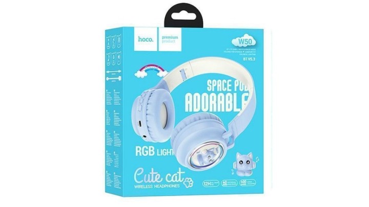 HOCO W50 Cute Cat Wireless Headphones with RGB Lights