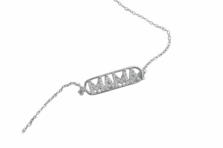 Stainless Steel “MAMA” Bracelet with Zircon Crystals – Silver Finish