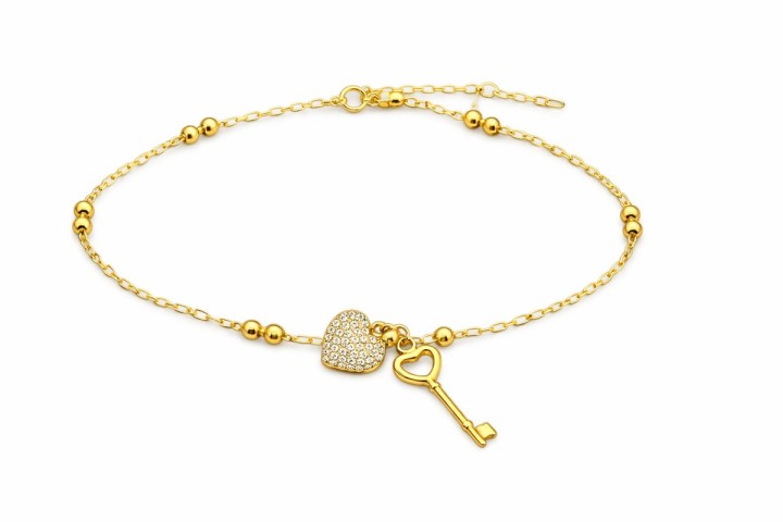 Gold Heart & Key Charm Bracelet