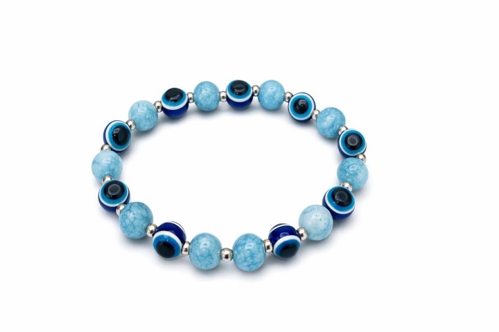 Ocean Blue Evil Eye Bracelet – Premium Marble Bead Protection Charm