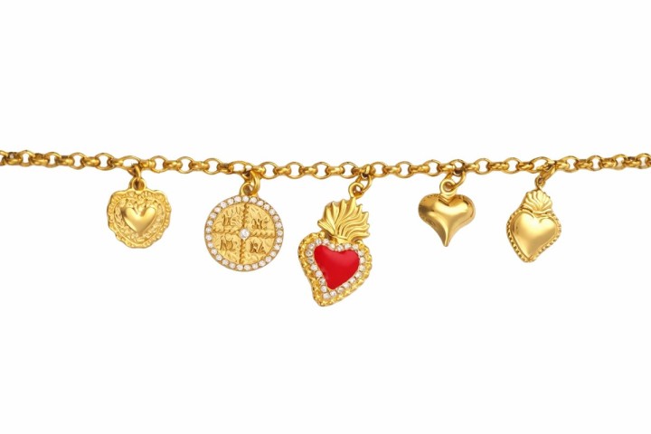 Gold Heart Charm Bracelet with Decorative Charms