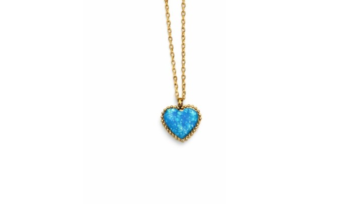 Gold Heart Necklace with Blue Opal – Stainless Steel