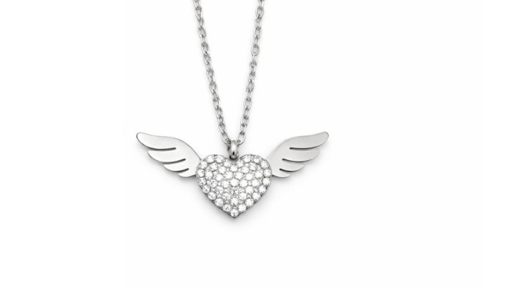 Silver Angel Wings Heart Necklace – Stainless Steel