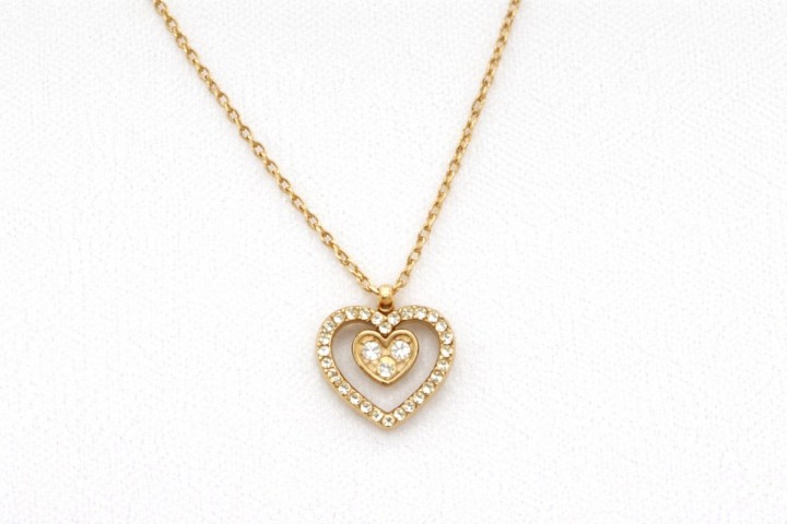 Gold Heart Necklace with Crystal Details
