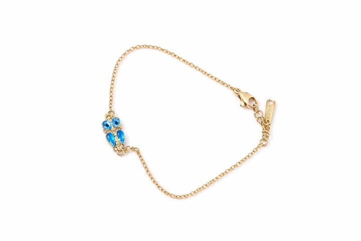 Gold Owl Bracelet with Blue Crystal Stones – Stainless Steel Chain