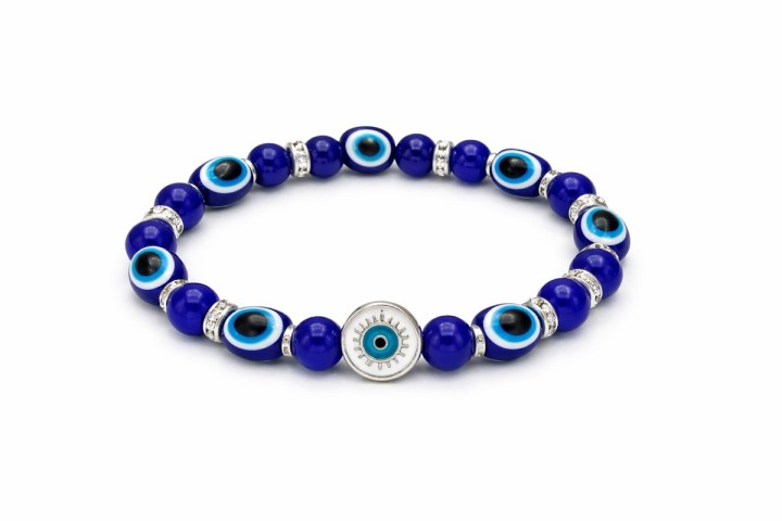 Classic Blue Evil Eye Bracelet with Silver Sun Charm – Greek Protection Style