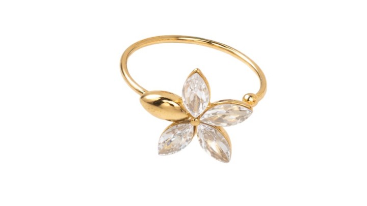 Clear Crystal Flower Ring – Stainless Steel