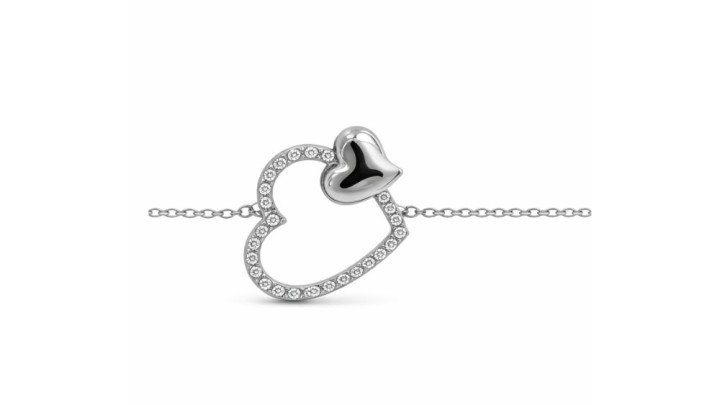 Silver Double Heart Bracelet with Cubic Zirconia