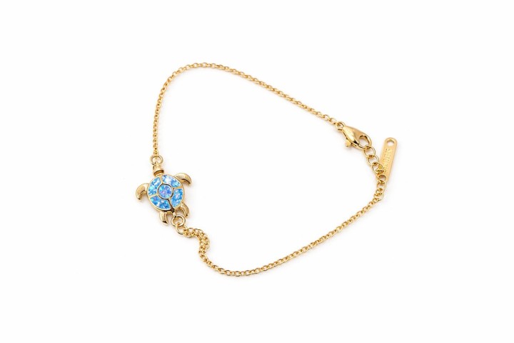 Gold Turtle Bracelet with Blue Crystal Stones – Stainless Steel