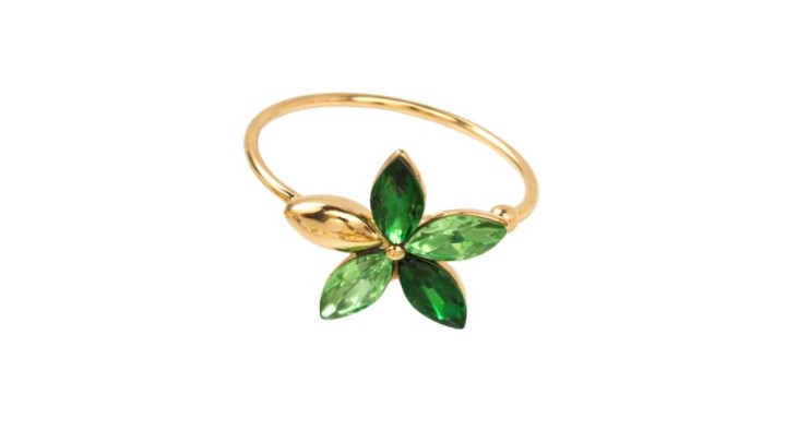 Green Crystal Flower Ring – Stainless Steel