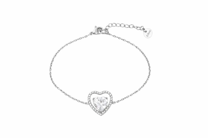 Silver Heart Bracelet with Crystal Center