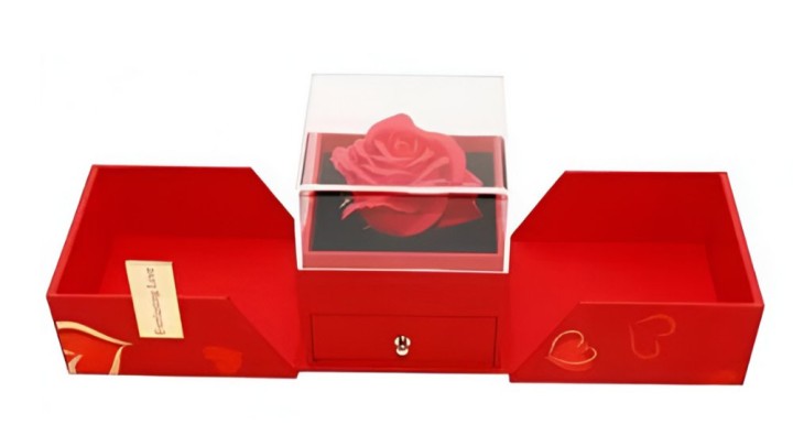Luxury Rose Gift Box with Secret Drawer – Multi-Purpose Jewelry & Gift Box (Red)