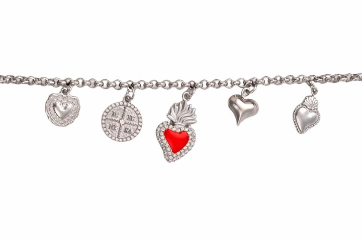 Silver Heart Charm Bracelet with Crystal Accents