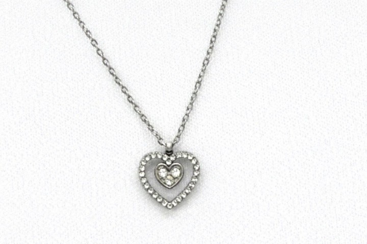 Silver Heart Necklace with Crystal Details