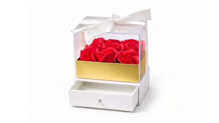 White Rose Luxury Gift Box with soap roses and Hidden Drawer